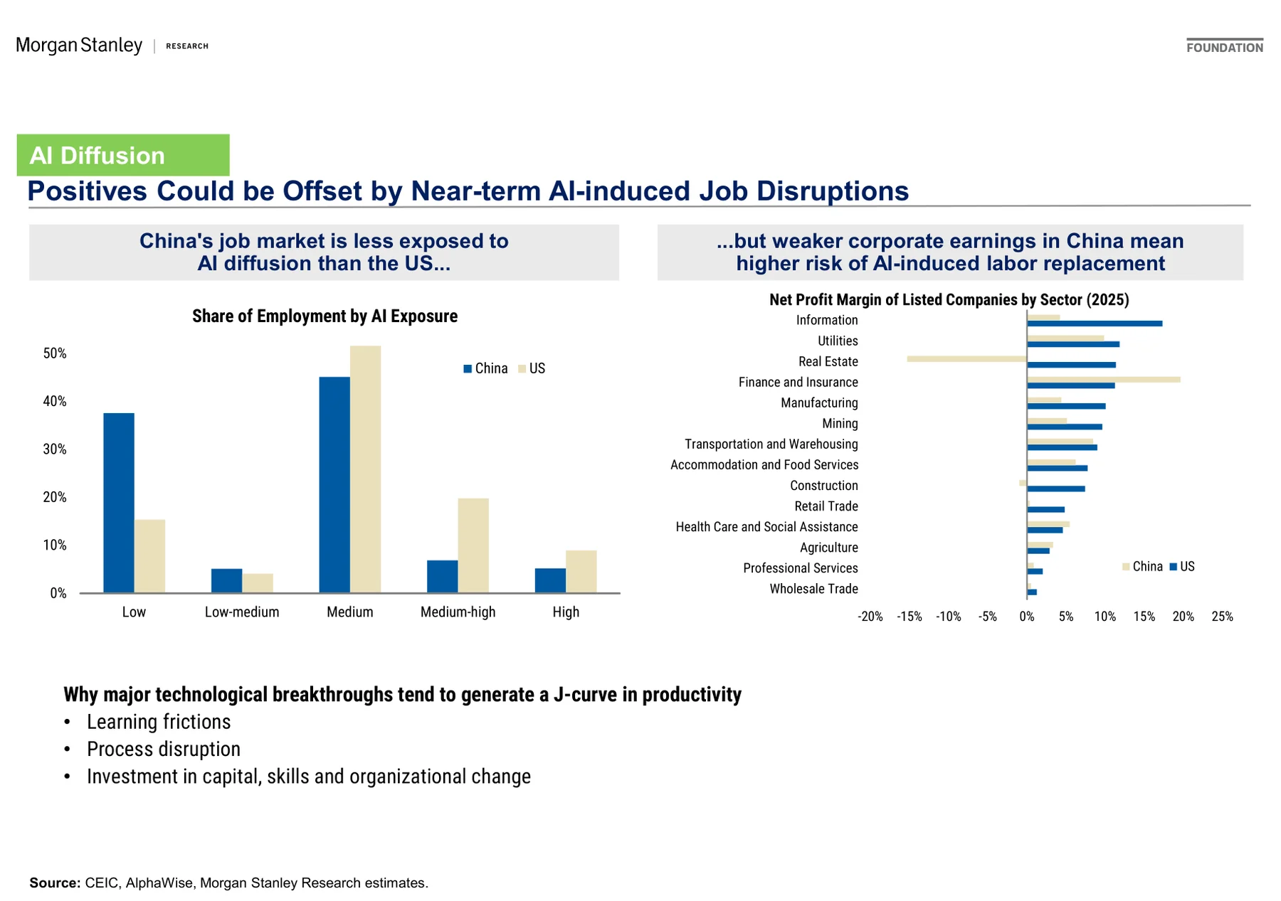 Slide 30：短期AI引发的就业扰动可能抵消积极影响