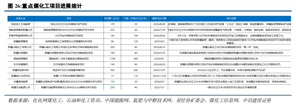 **图6. 重点煤化工项目进展统计**