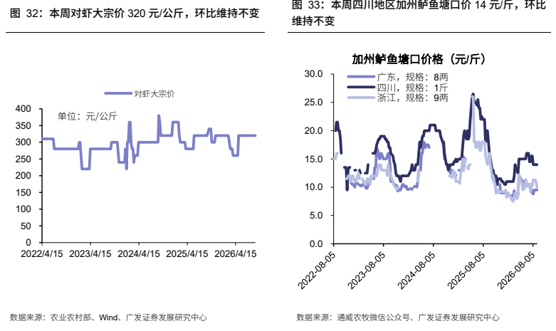 **图7. 本周对虾大宗价 320 元/公斤，环比维持不变**