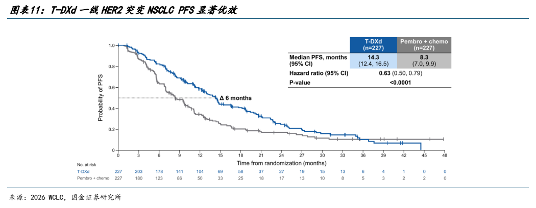 **图4. 图表 11: T-DXd 一线 HER2 突变 NSCLC PFS 显著优效**