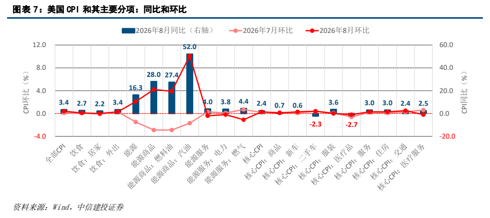 **图5. 图表 7: 美国 CPI 和其主要分项：同比和环比**