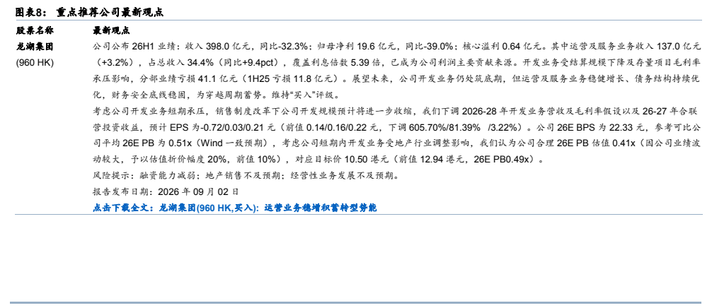 **图7. 图表 8: 重点推荐公司最新观点**