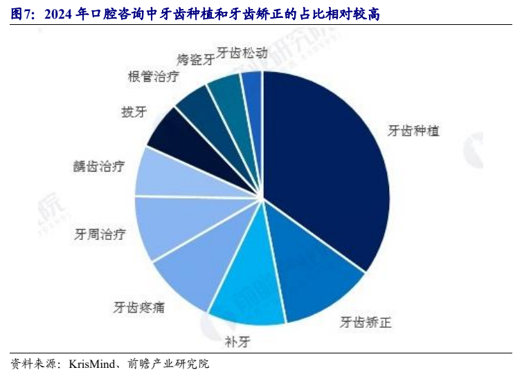 **图3. 2024 年口腔咨询中牙齿种植和牙齿矫正的占比相对较高**