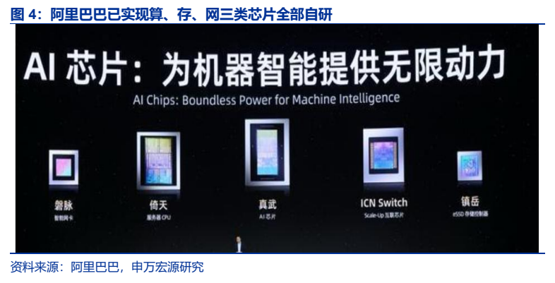 **图3. 阿里巴巴已实现算、存、网三类芯片全部自研**