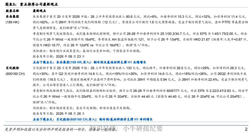 **图4. 图表 5: 重点推荐公司最新观点**