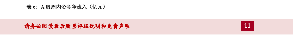**图9. 表 6: A 股周内资金净流入（亿元）**