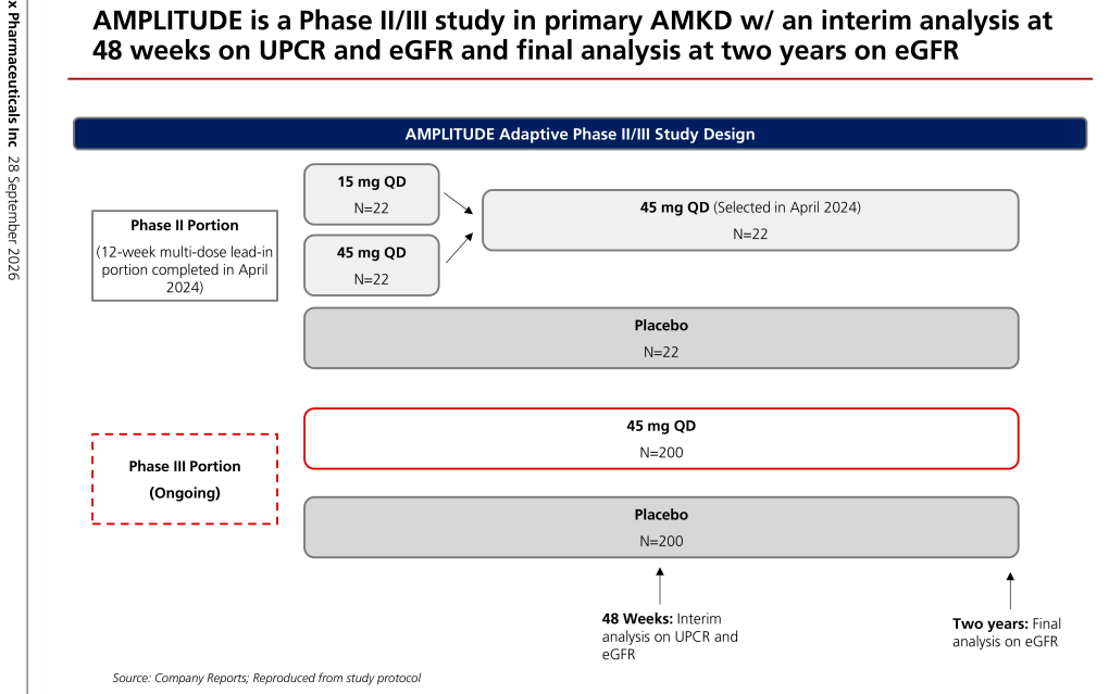 **图1. AMPLITUDE 是一项针对原发性 AMKD 的 II/III 期研究，并设有中期分析**