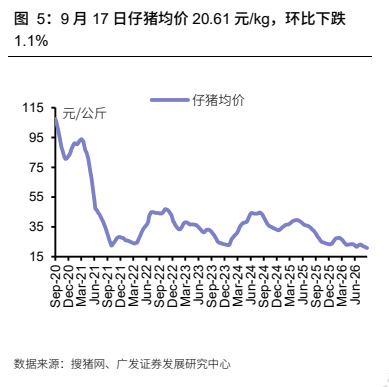 **图2. 9 月 17 日仔猪均价 20.61 元/kg,环比下跌**