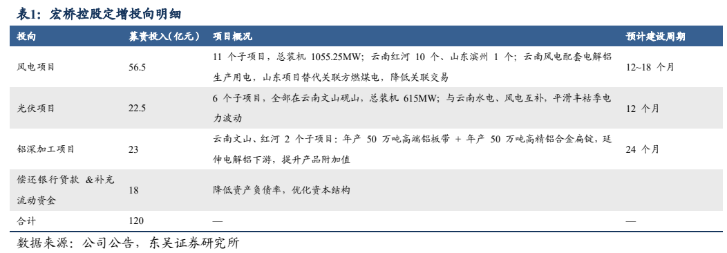 **图5. 表 1: 宏桥控股定增投向明细**