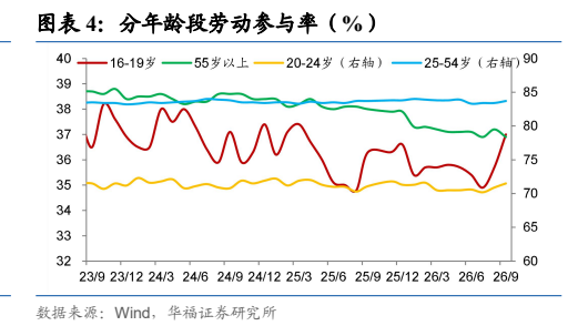 **图4. 图表 4: 分年龄段劳动参与率（%）**
